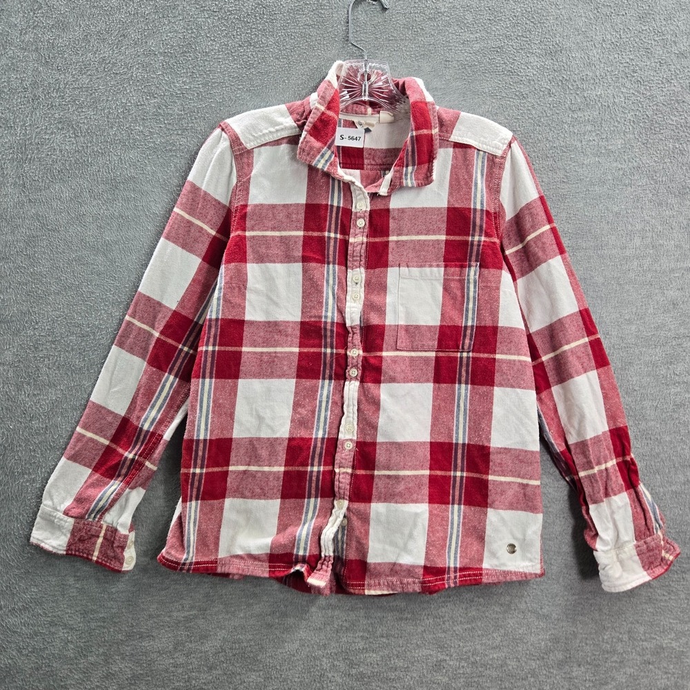 Roxy Women Top Medium Red Plaid Flannel Long Sleeve Button Up Collar READ